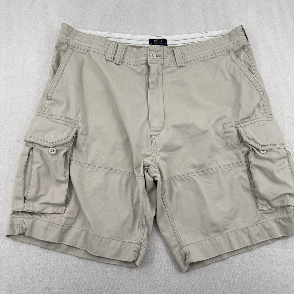 Polo Ralph Lauren Cargo Shorts Mens 42 Beige Canvas Pockets Baggy Skater Summer